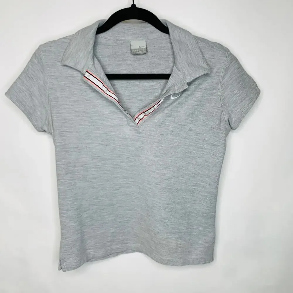 Nike Light Gray Cropped Polo Shirt Sz Medium